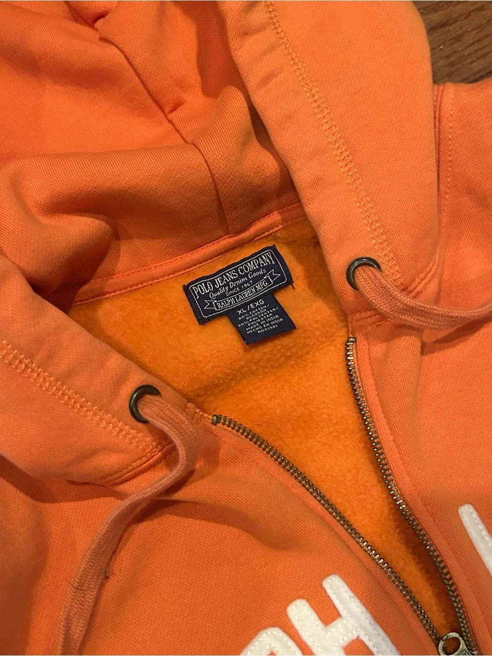 Polo Ralph Lauren full-zip hoodie with white text branding across the chest.